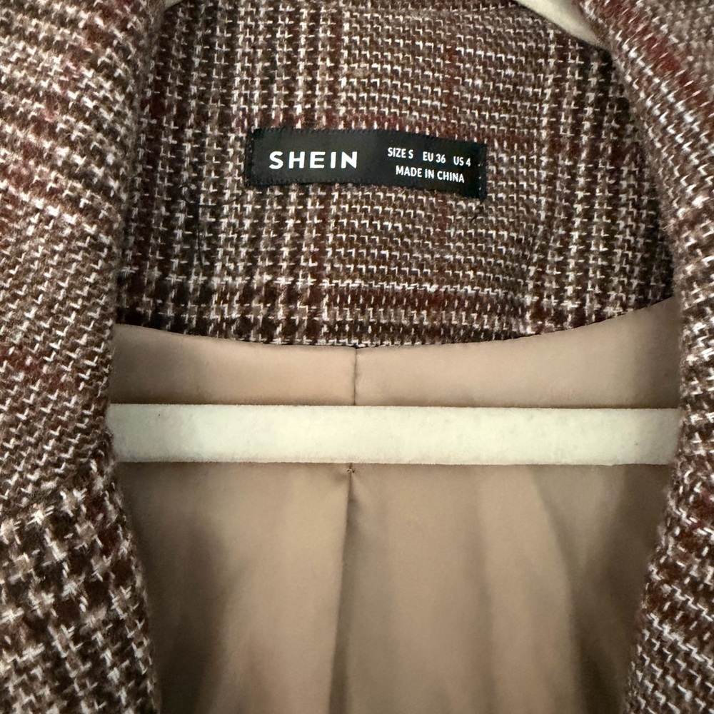 SHEIN Brown Plaid Long Trench Coat - Picture 7 of 11